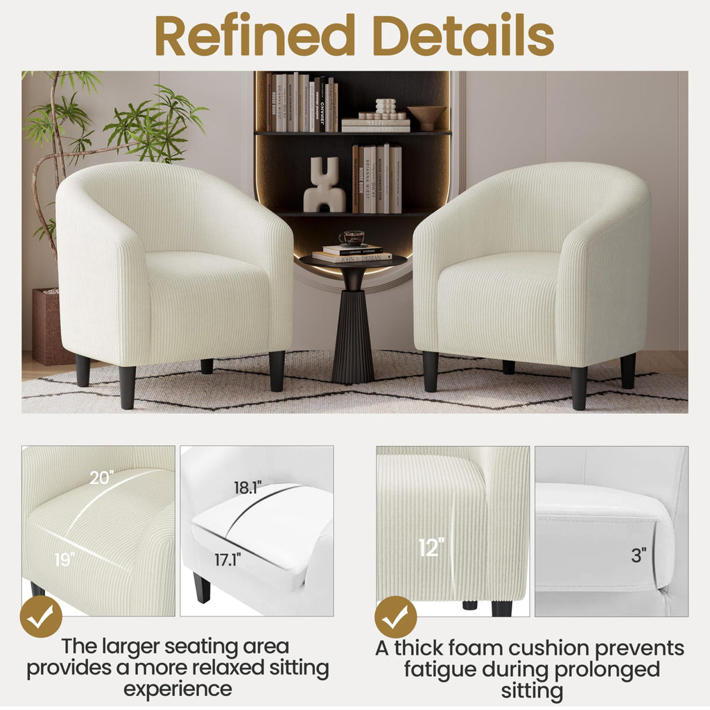 Accent Barrel Chair, Corduroy Fabric Club Chair, Furry Sherpa Elegant Armchair with Cozy Soft Padded, Suitable for Living Room Bedroom Reception Room Office, Beige