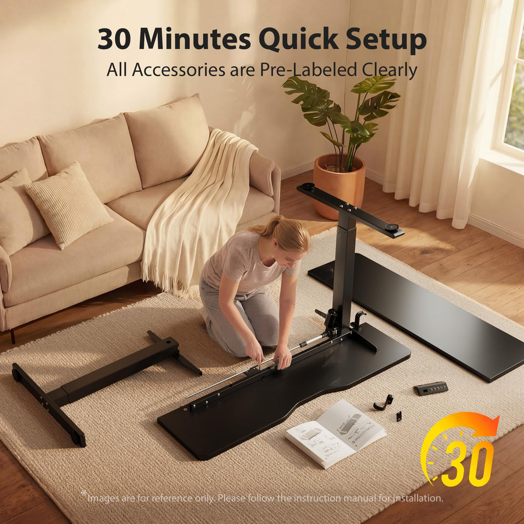 Standing Desk, 55x24 Inches Sit Stand Home Office Desk, Electric Stand up Desk, Adjustable Desk with Splice Board, Black Frame/Black Top
