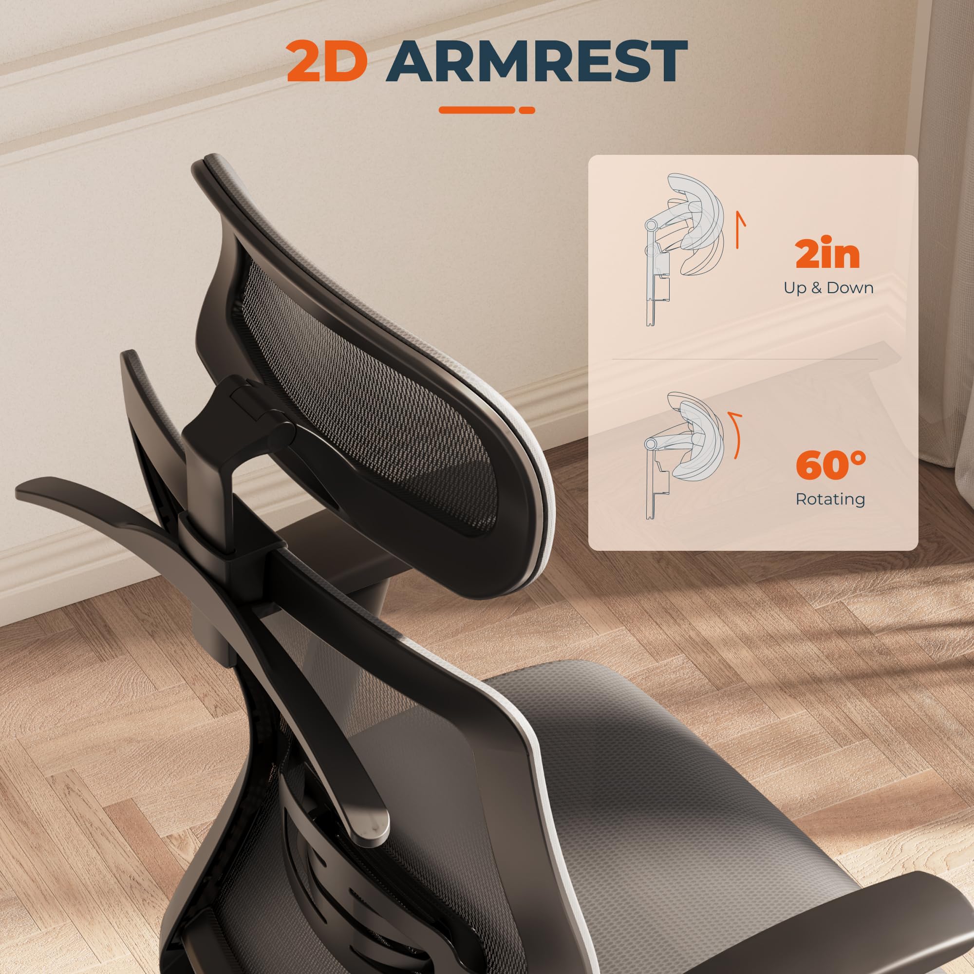 FitStand Ergonomic Office Chair Swivel Computer Chair Home Office Desk Chairs with Lumbar Support/2D Headrest/300lbs Heavy Duty/Lockable Back,Mesh Seat Cushion,ErgoChair Pro, Gray