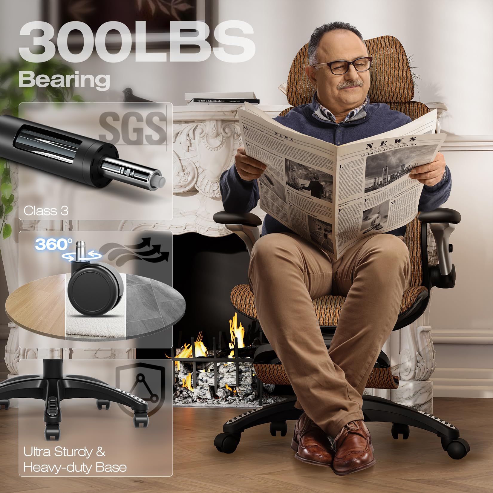X100 Ergonomic Office Chair with Footrest, Big and Tall Home Desk Chair with 5D Flip-Up Arms, Adjustable 3D Lumbar Support,High Back Rolling Computer Chair, Swivel Mesh Chairs