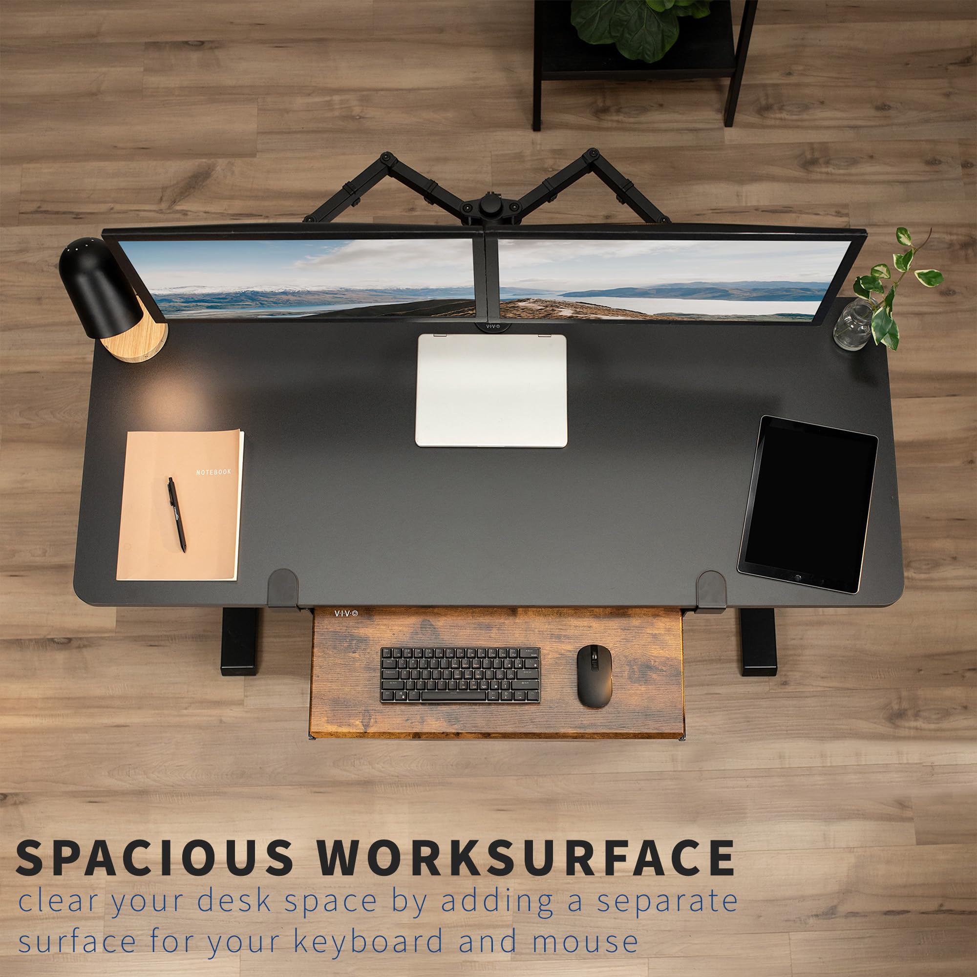 Large Clamp-on Computer Keyboard and Mouse Under Desk Slider Tray, 27 x 11 inch Pull Out Platform Drawer, Rustic Vintage Brown