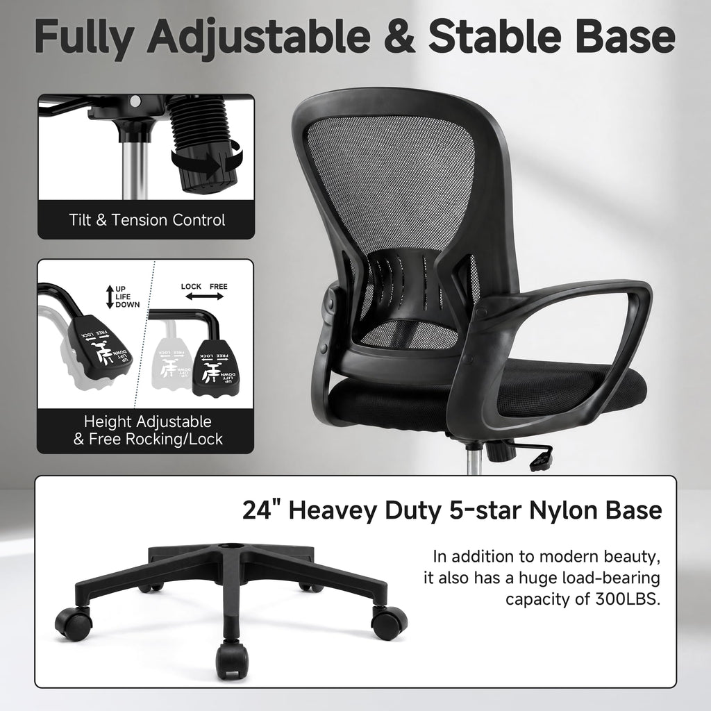 Ergonomic Office Chairs Set of 2, Mesh Conference Room Chairs, Swivel Computer Desk Chair with Wide Seat Cushion, Height Adjustable and Rocking Tilt for Home Office