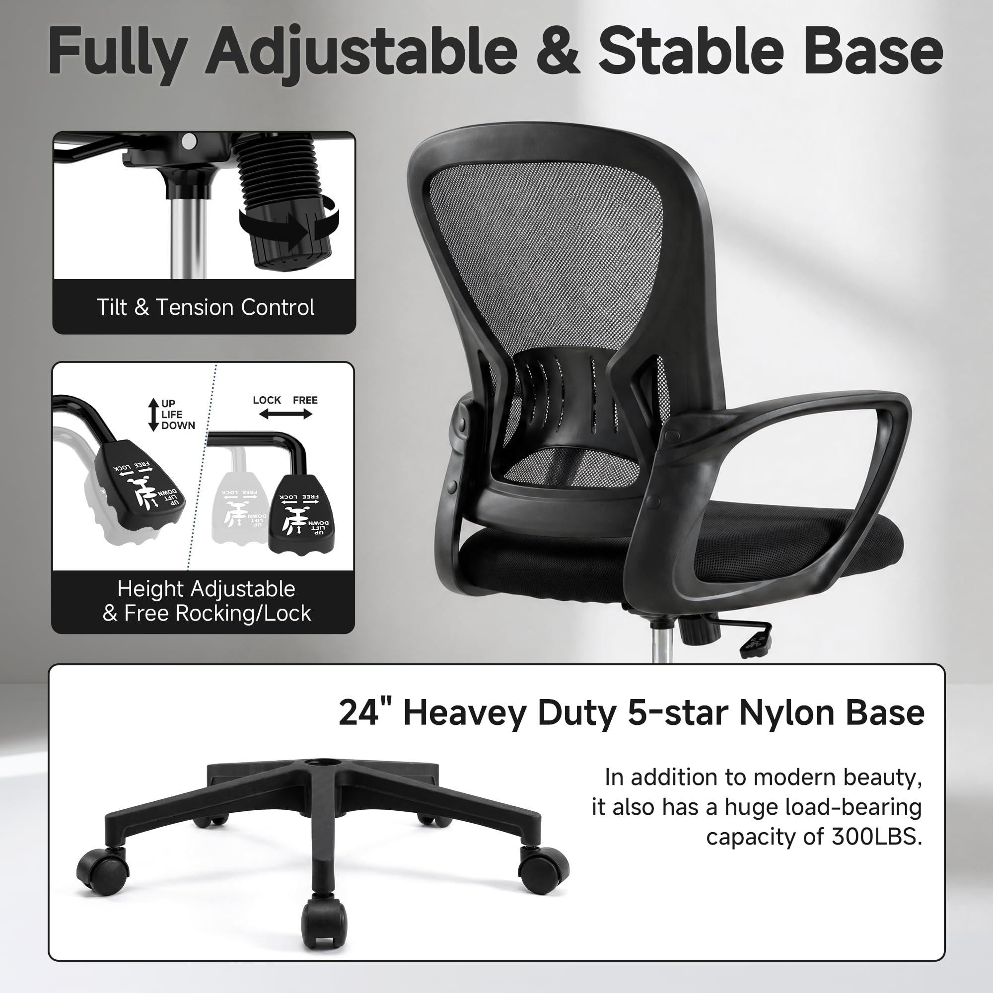 Ergonomic Office Chairs Set of 2, Mesh Conference Room Chairs, Swivel Computer Desk Chair with Wide Seat Cushion, Height Adjustable and Rocking Tilt for Home Office