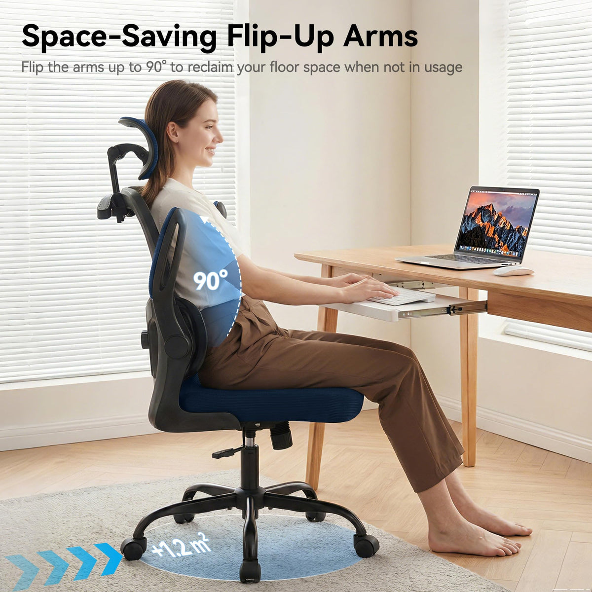 Office Chair Ergonomic Desk Chairs with Adjustable Lumbar Support& Headrest Hanger, High Back Breathable Mesh Chair with Wheels, Rolling Swivel Comfy Task Computer Chair for Home Work Gaming