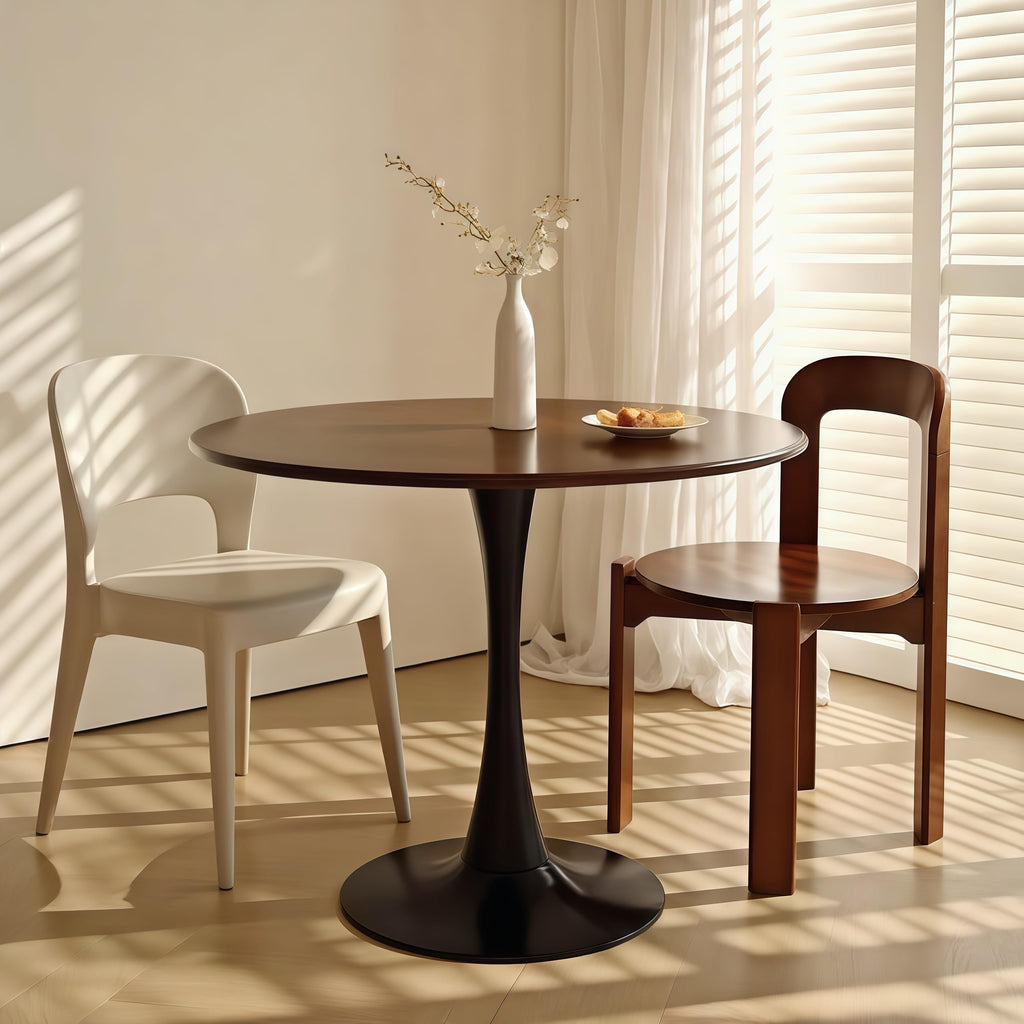 Sybrioka 31.5" Tulip Table for 2-4 Persons Modern Round Dining Room Table, Mid-Century Modern Walnut Small Kitchen Table with MDF Wooden Top, Leisure Coffee Table for Living Room, Dining Room, Office