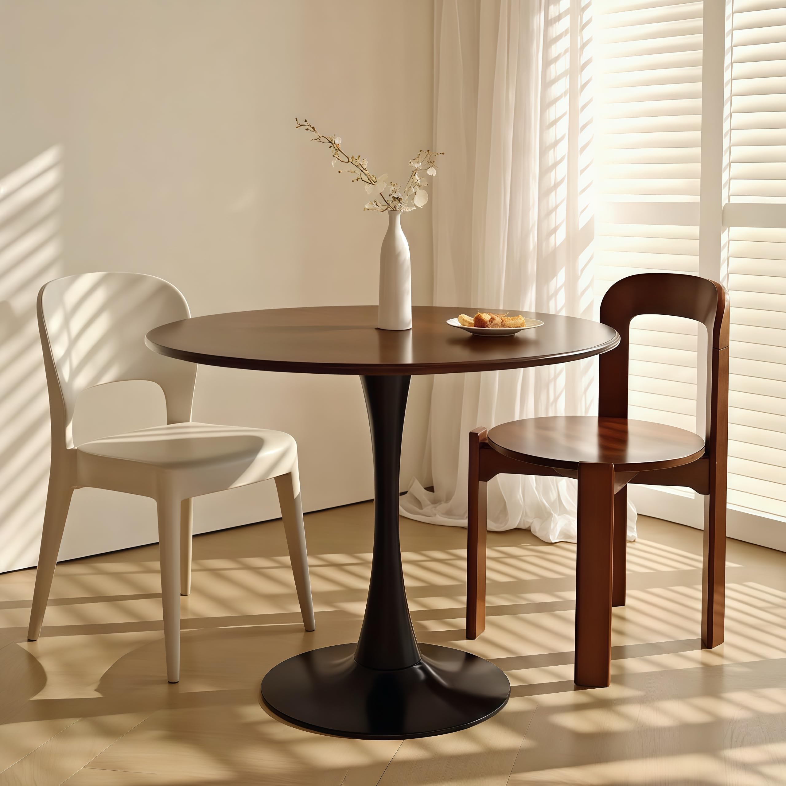 Round Tulip Table, 31.5'' Modern Dining Table with MDF Top and Steel Base Tulip Round Kitchen Table,Mid Century Coffee Table for Living Room