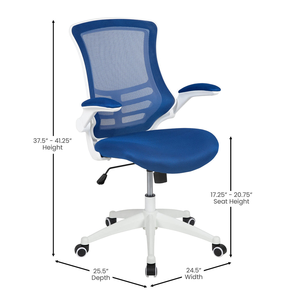 Office Chair, Ergonomic, Mid-Back, White Frame, Blue Mesh with Swivel