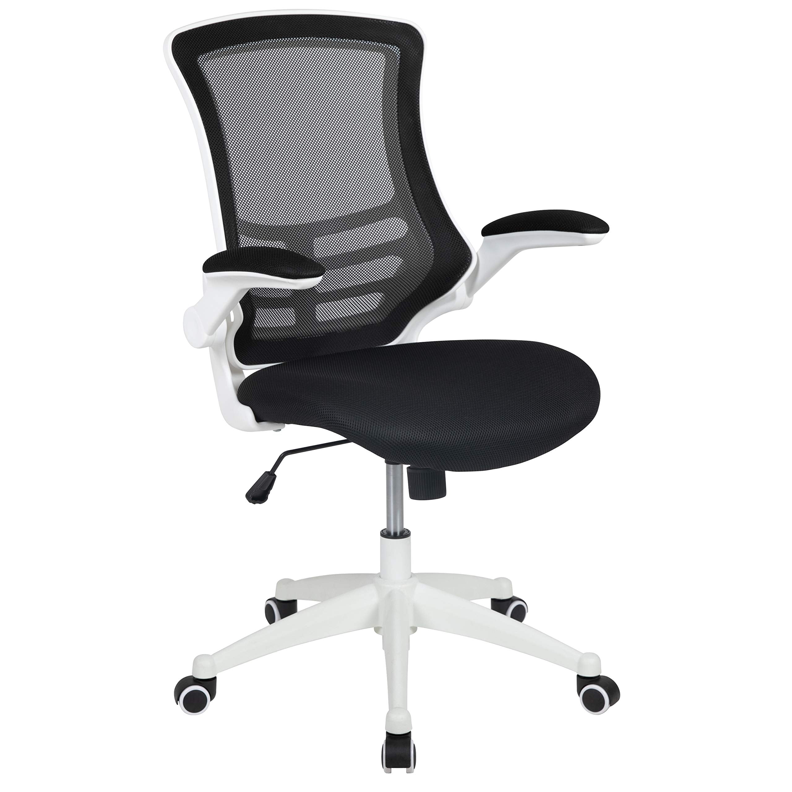 Office Chair, Ergonomic, Mid-Back, White Frame, Black Mesh with Swivel