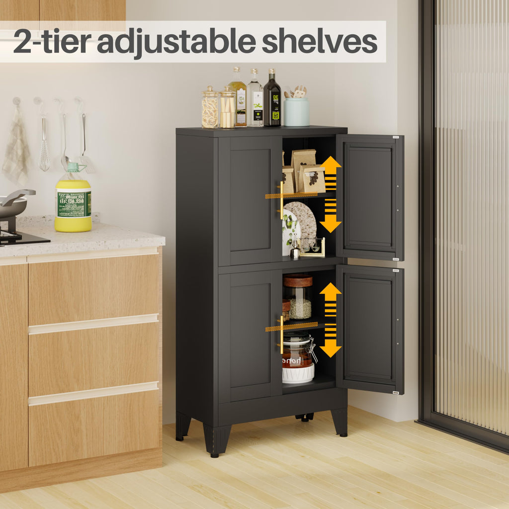 47” Black Metal Storage Cabinet, Kitchen Pantry Cabinet