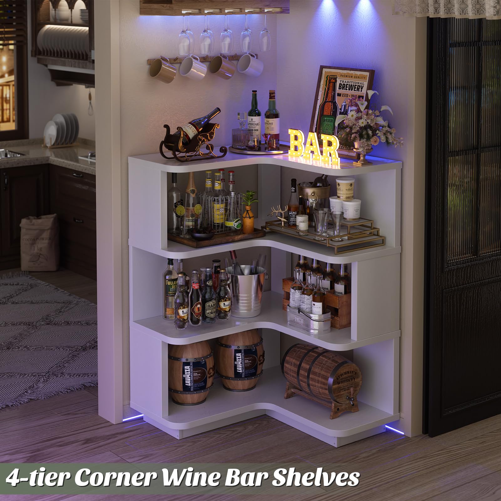 Corner Book Shelf, 4-Shelf L Shaped Corner Bookshelf with Baffle