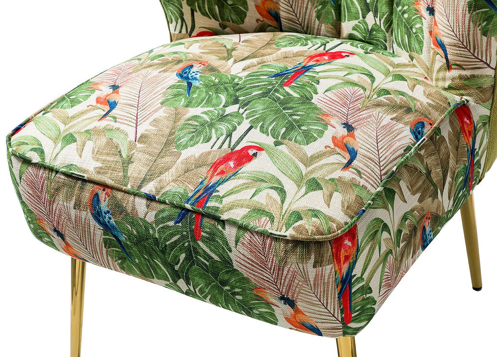Modern Accent Chair with Golden Legs, Comfy Cute Living Room Chair, Wingback Small Armless Side Chair, Upholstered Tufted Slipper Chair for Bedroom, Reading Room (Tropical Parrot, Green)