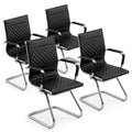 Office Chairs Set of 4 - PU Leather Desk Chair No Wheels with Arms - 400LB Capacity Sled Base Waiting Room Chairs, Modern Conference Chair for Home Office, Lobby, School Black