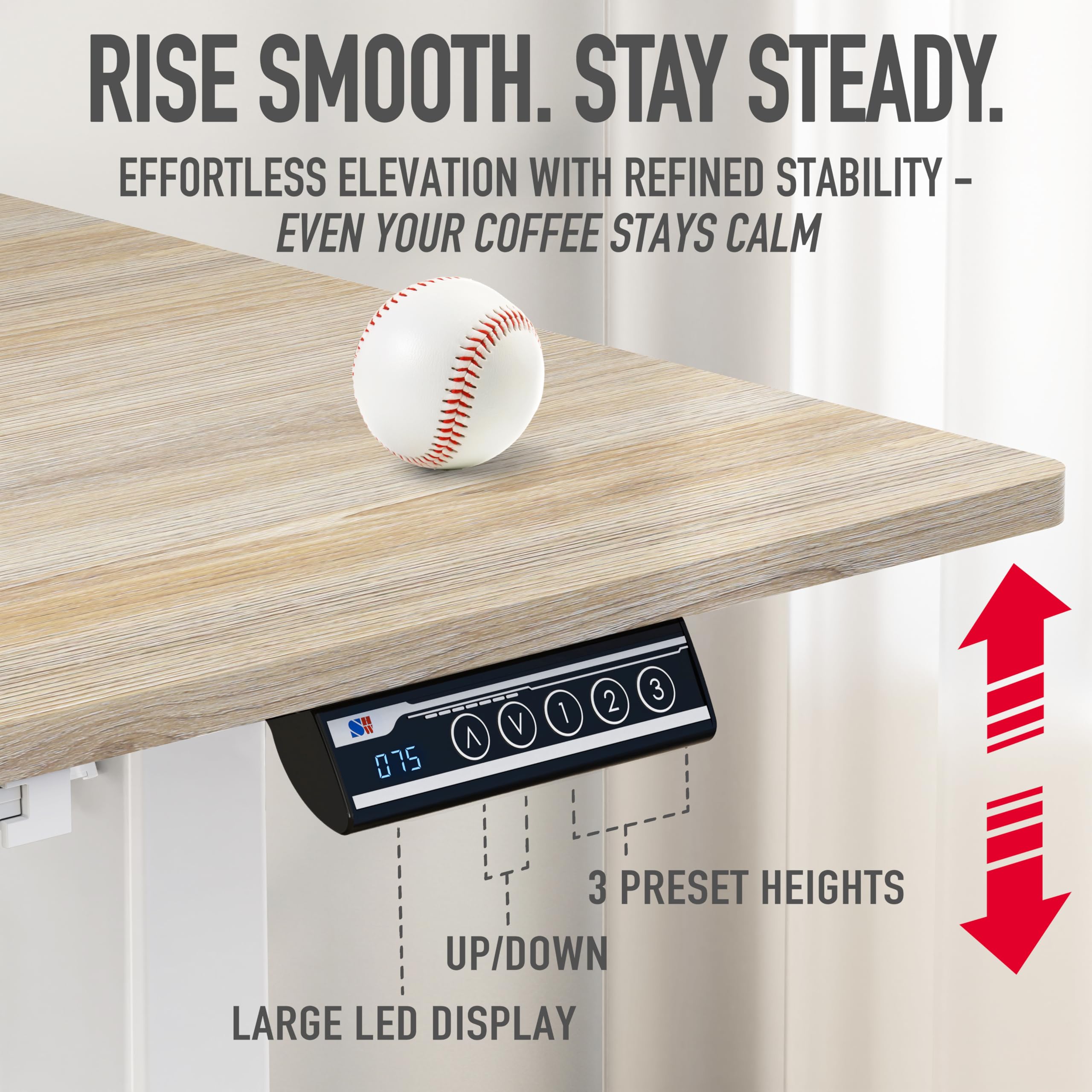 48-Inch Electric Height Adjustable Standing Desk with Drawer, Memory Preset and Cable Management Tray, Maple