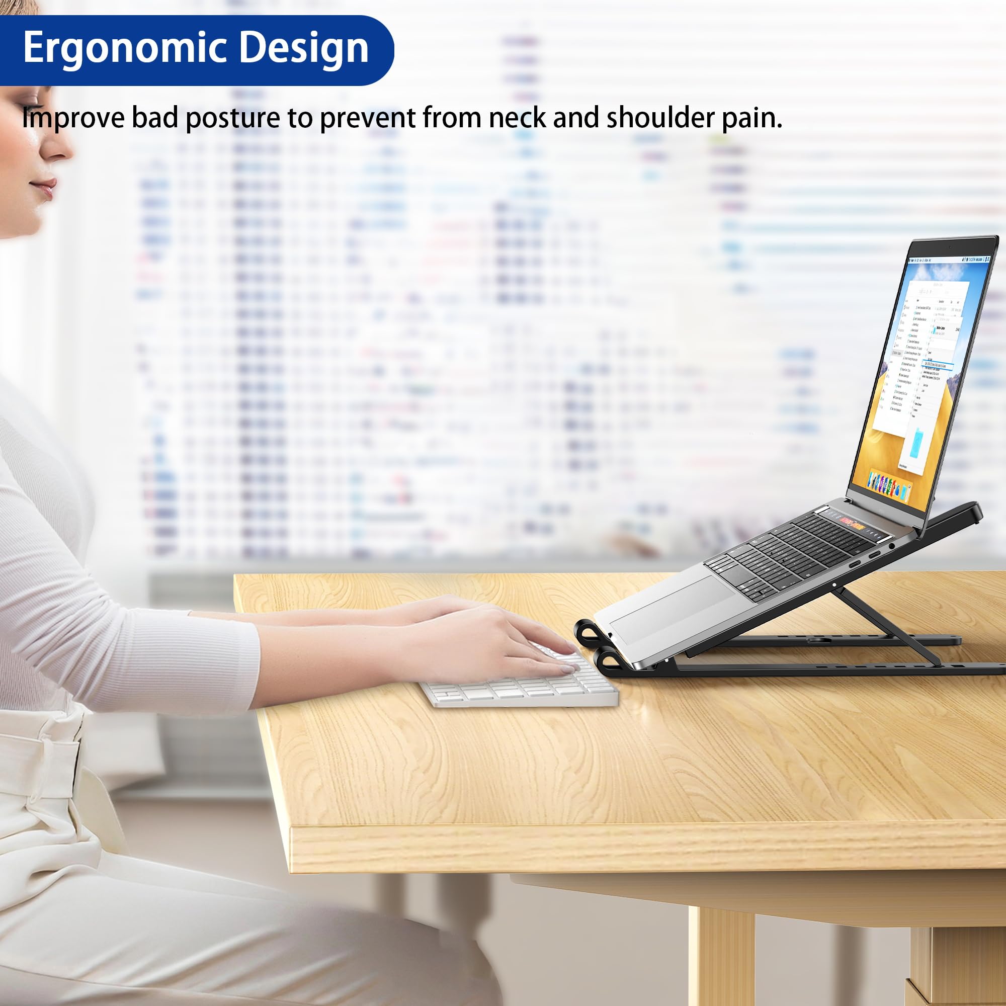 Pro Ergonomic Laptop Stand, Plastic Laptop Riser, Portable and Adjustable Notebook Computer Holder Compatible with 10-14" Laptops (Black)
