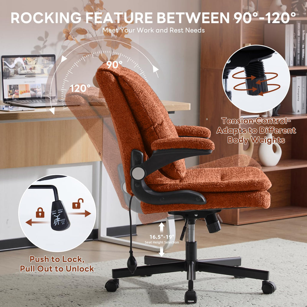 Criss Cross Office Chair with 2 in 1 Inflatable Flip-up Back, Ergonomic Wide Seat Desk Chair with Adjustable Arms and Wheels, Cross Legged Office Chair for Home & Office, Orange
