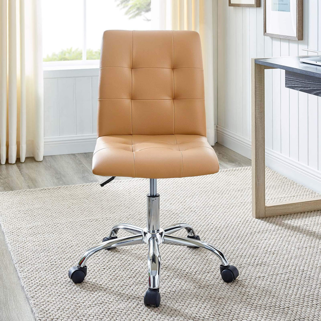 Prim Ribbed Armless Mid Back Swivel Conference Office Chair In Tan