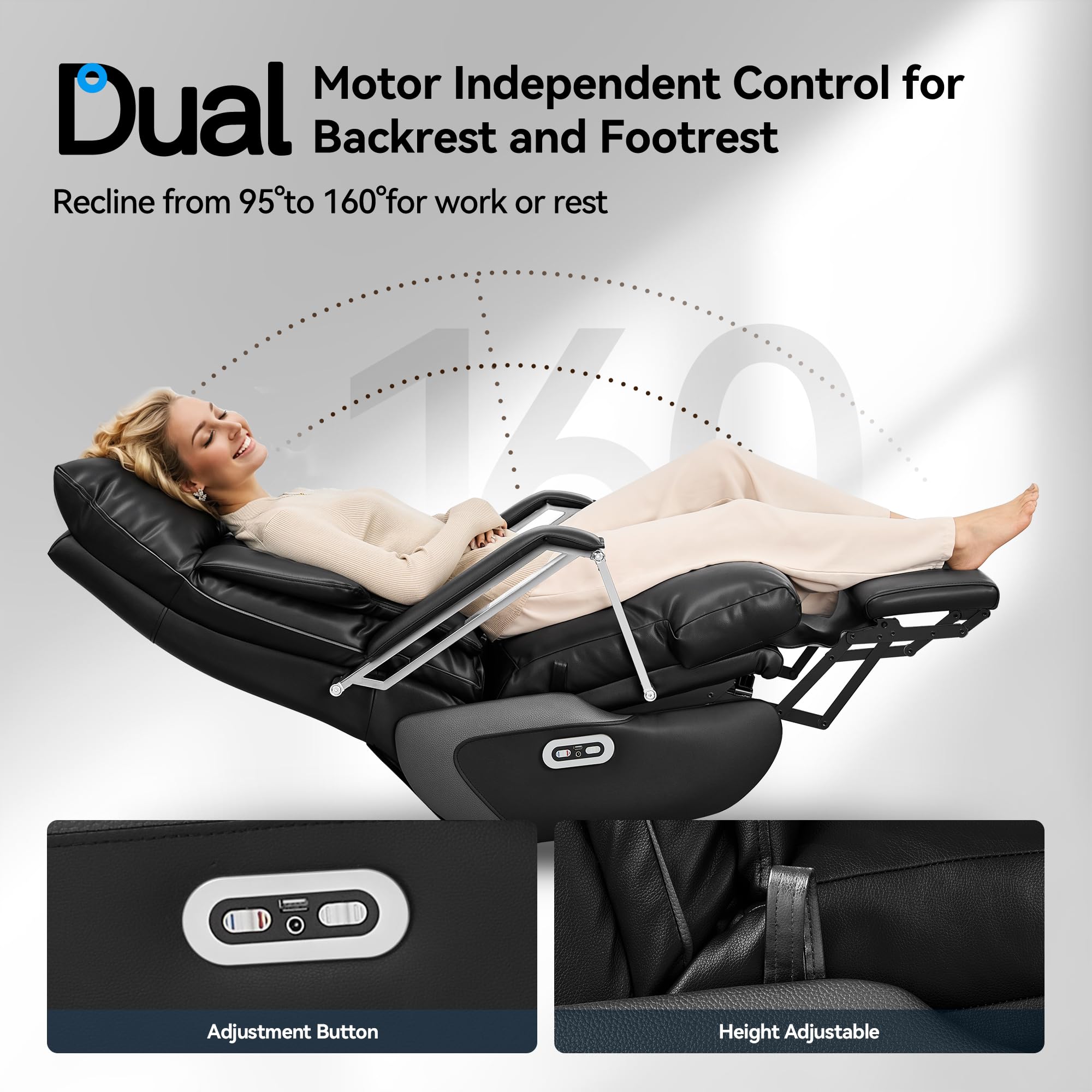 Dual Motor Electric Executive Office Chair with Footrest, Comfortable Reclining Office Chair Wide Seat, Big and Tall Ergonomic Leather Home Office Desk Chair (Black,No Massage)