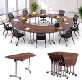 Folding Round Conference Table with Wheels, Flip Top Training Desk, 360° Lockable Casters, Stackable Nesting Mobile Seminar Table for Office Classroom,Walnut,40in,8
