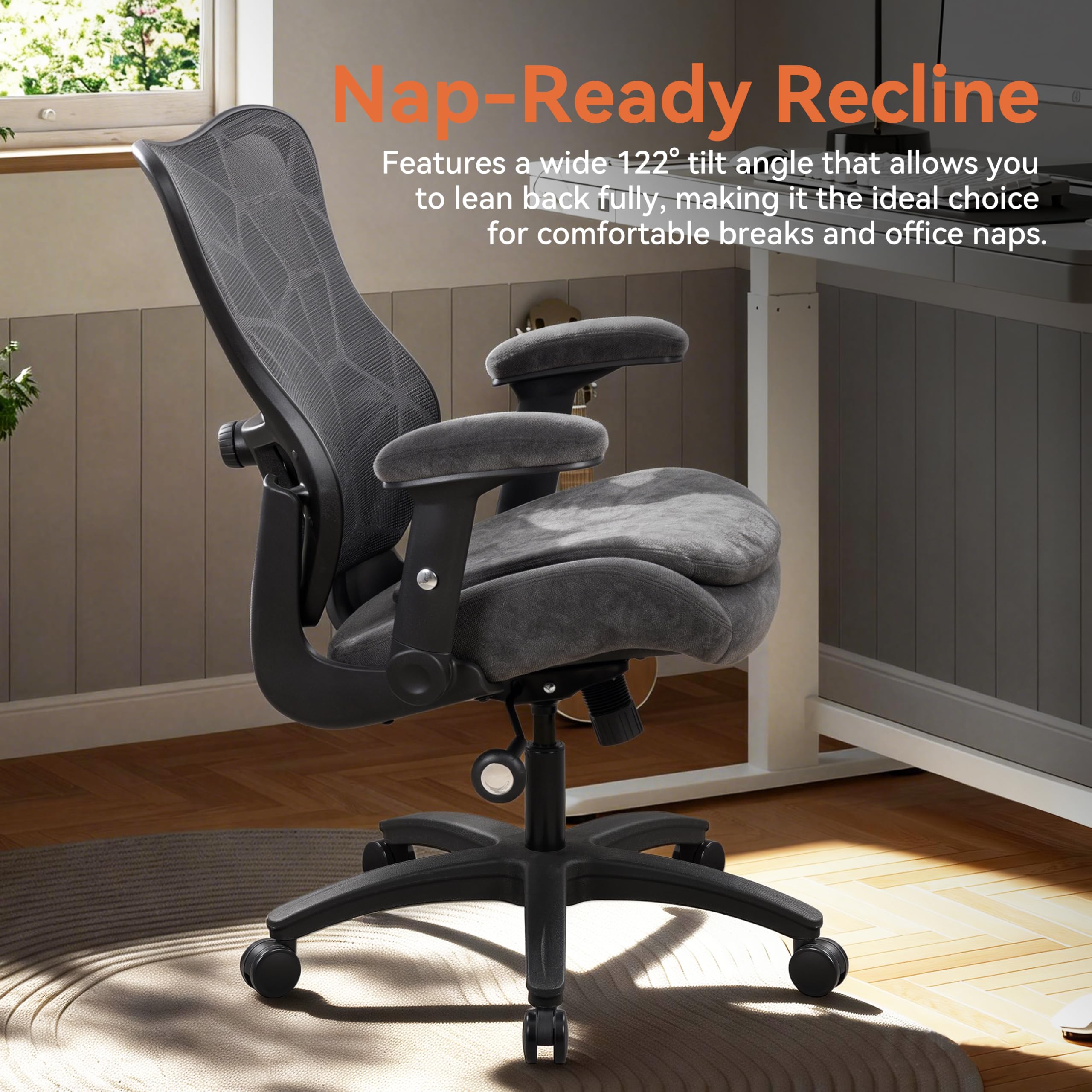 Big and Tall Office Chair 500lbs Heavy Duty Ergonomic Mesh Desk Chair with 23.6" Extra Wide Seat, 29.5" High Back, Adjustable Lumbar Support & Flip-Up Arms for Large Body Types (Dark Gray)