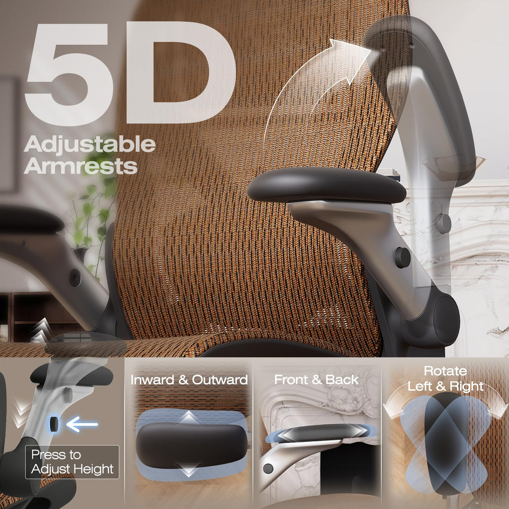 X100 Ergonomic Office Chair with Footrest, Big and Tall Home Desk Chair with 5D Flip-Up Arms, Adjustable 3D Lumbar Support,High Back Rolling Computer Chair, Swivel Mesh Chairs