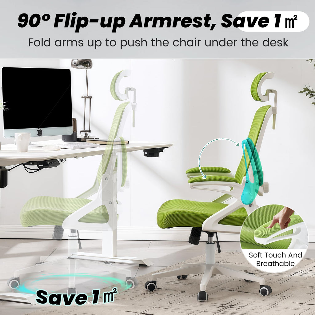 Ergonomic Office Chair, 400 LBS Desk Chair with Adjustable Lumbar Support, High Back Breathable Mesh Computer Chair Rolling Work Swivel Task Chairs, Comfy Home Office Desk Chair (Green)
