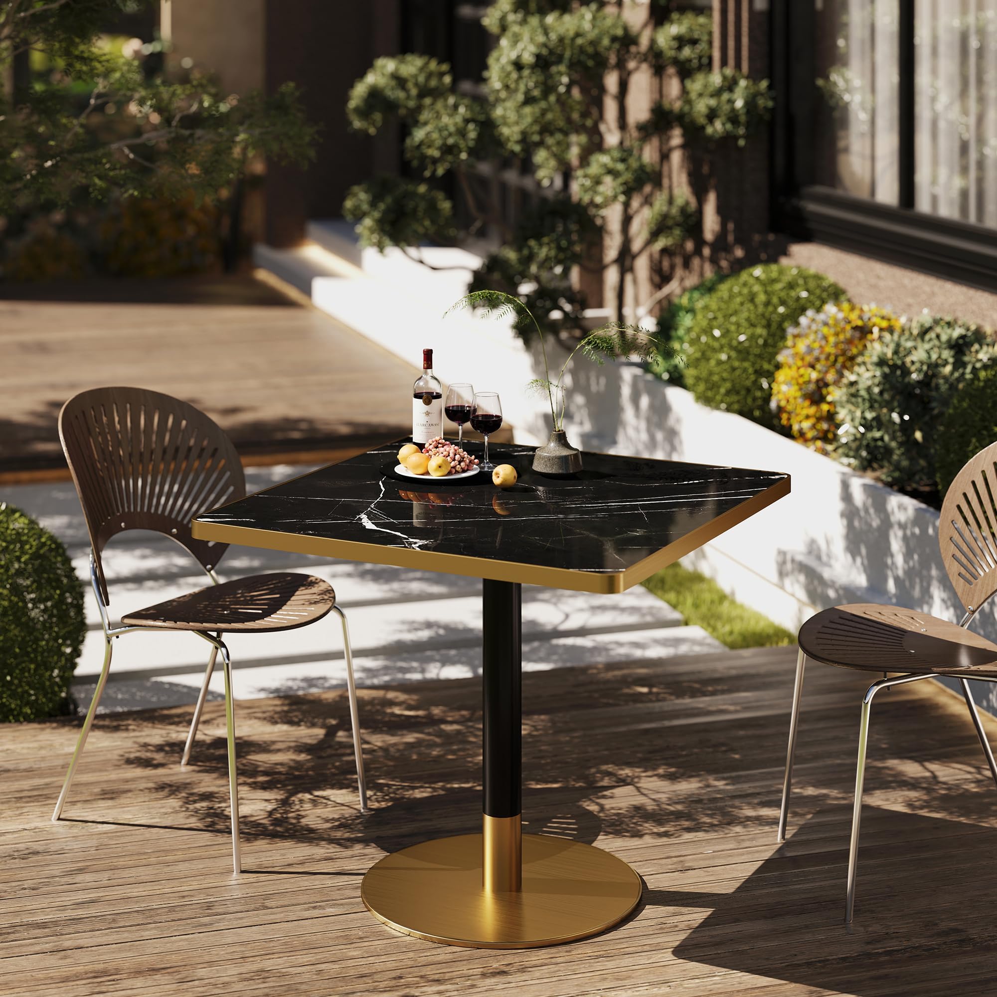 hausway 31.5" Tulip Table,Square Kitchen Dining Table for 2-4 with Thick Sintered Stone Top,Titanium Golden Pedestal Base,Heat-Resistant,Bistro Table for Dining Room,Café,Small Space（Inky Axis）