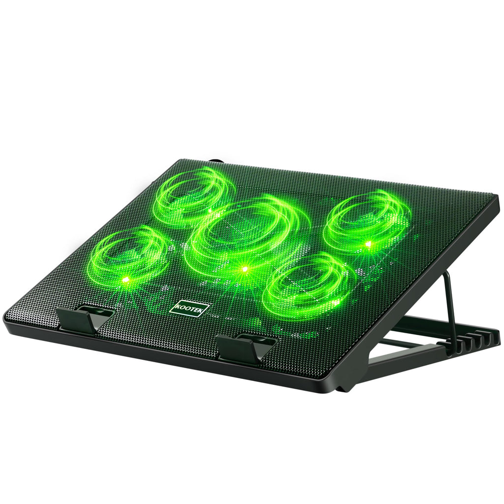 Laptop Cooling Pad, Laptop Cooler with 5 Quiet Fans for 12"-17" Computer PC Notebook Gaming Laptop Fan, Height Adjustable Laptop Cooling Stand Laptop Accessories, Green