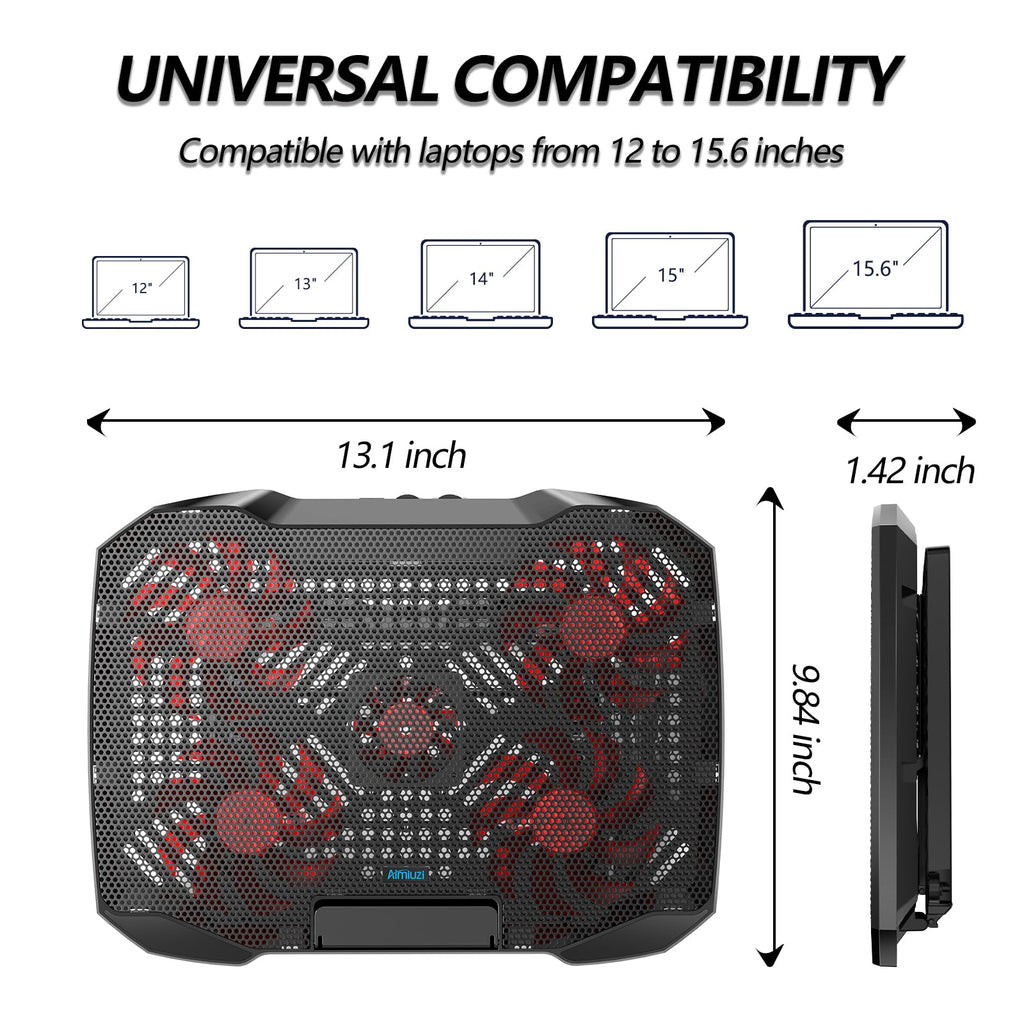 Laptop Cooling Pad for Computer Laptop Cooler for 12-15.6 Inch Notebooks, Laptop Cooling Stand with 5 Quiet Fans, 5 Height Adjustable,2 USB Ports, Phone Stand