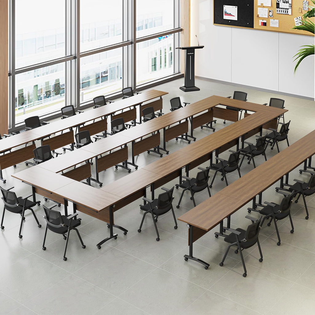 Folding Conference Table with Wheels, Flip-Top, 47.2in, 2 Pack, Walnut 1619