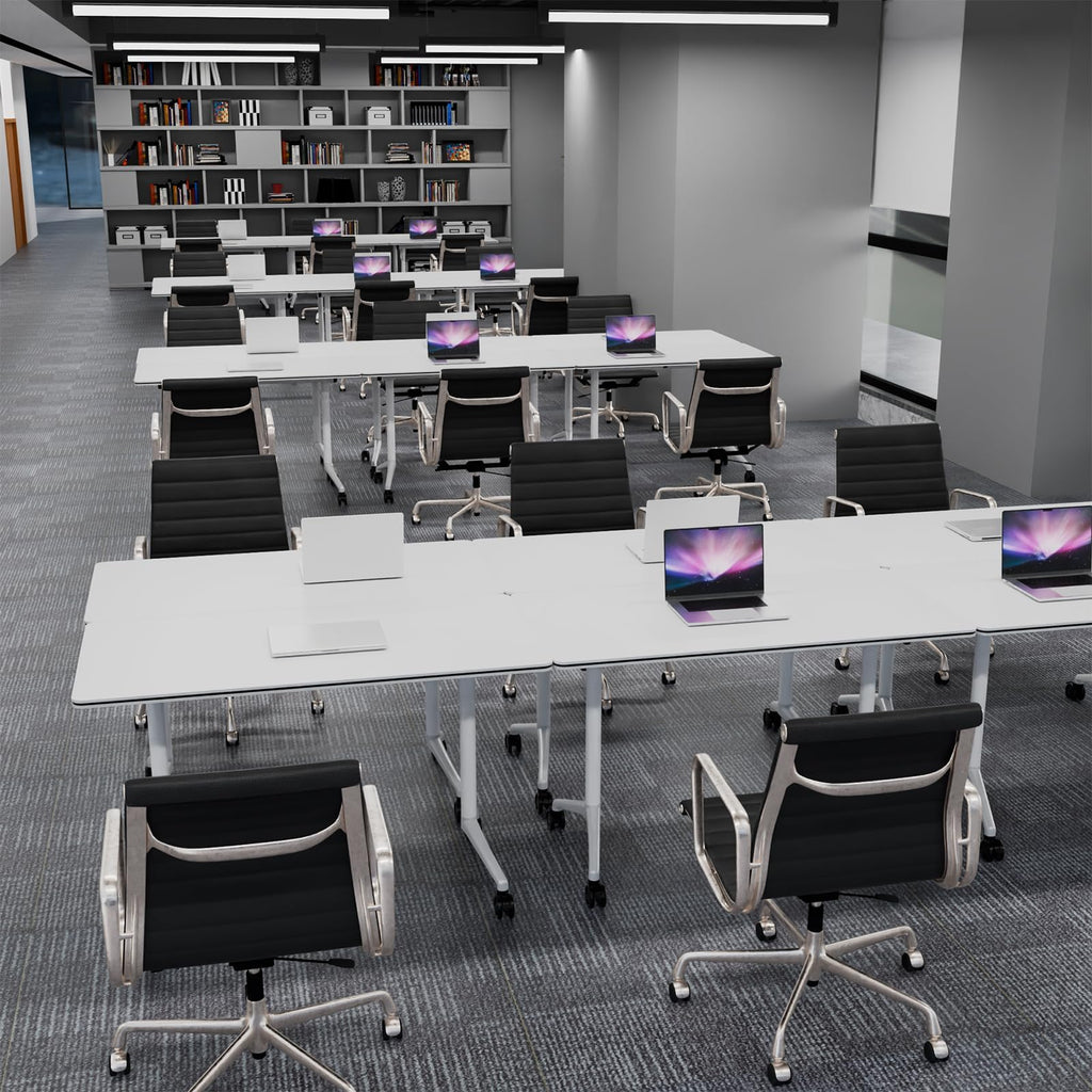 Conference Room Tables White,Folding Rectangular Flip Top Conference Table with Wheels for Large Meeting Seminar Home Office Classr (2, White, 61in)