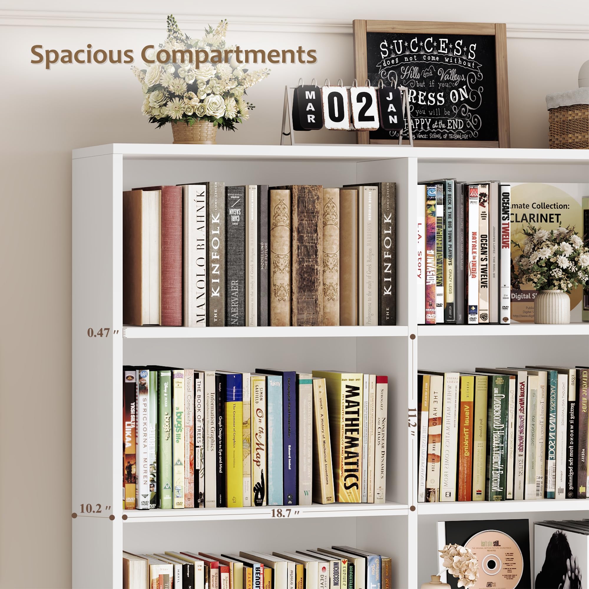 71" Tall Triple Wide Bookshelf with Storage Drawers & Doors, White