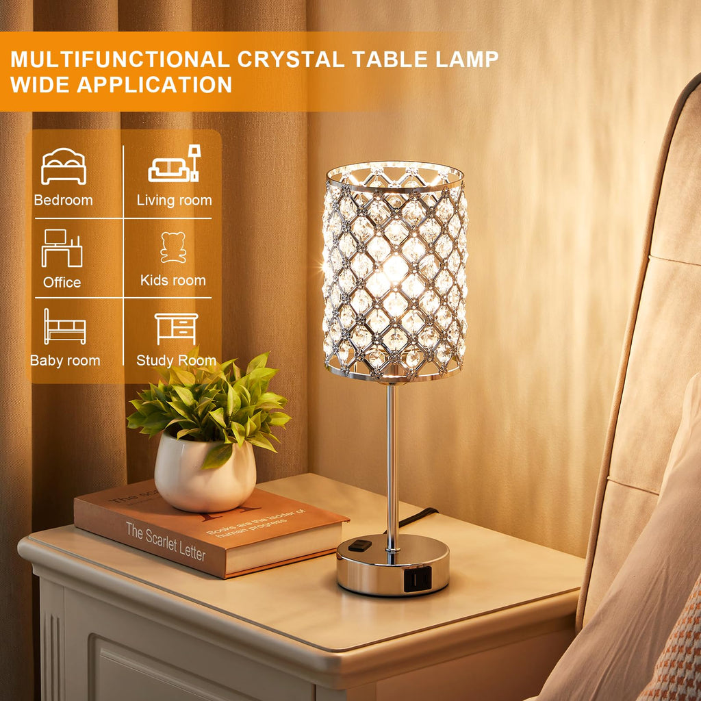 Sliver Crystal Table Lamps for Bedroom Set of 2, Nightstand Touch Lamp