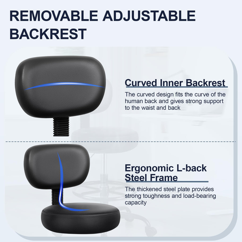 Pack of 2, Drafting Chair with Backrest – Adjustable Foot Rest Rolling Stool with Wheels, PU Leather Swivel Stool for Office Spa Studio Lab Counter Salon Home Work Bar Kitchen Shop(Black)
