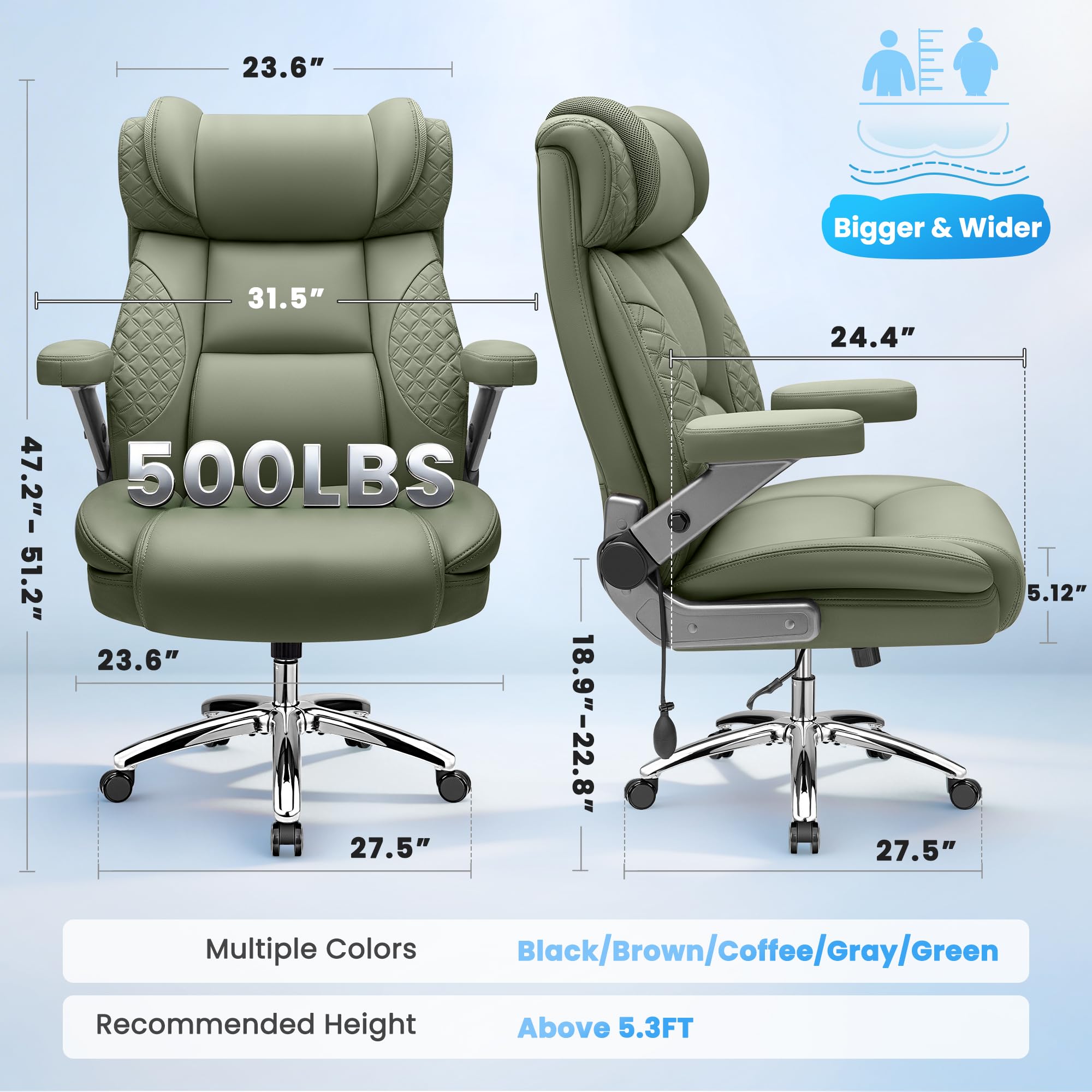 Big and Tall Office Chair, Desk Computer Chair for Heavy People, Oversized Executive Gaming Chair, Extra Wide 500LBS Ergonomic Comfy Office Chair with Adjustable Lumbar Support & 5D Flip Arms