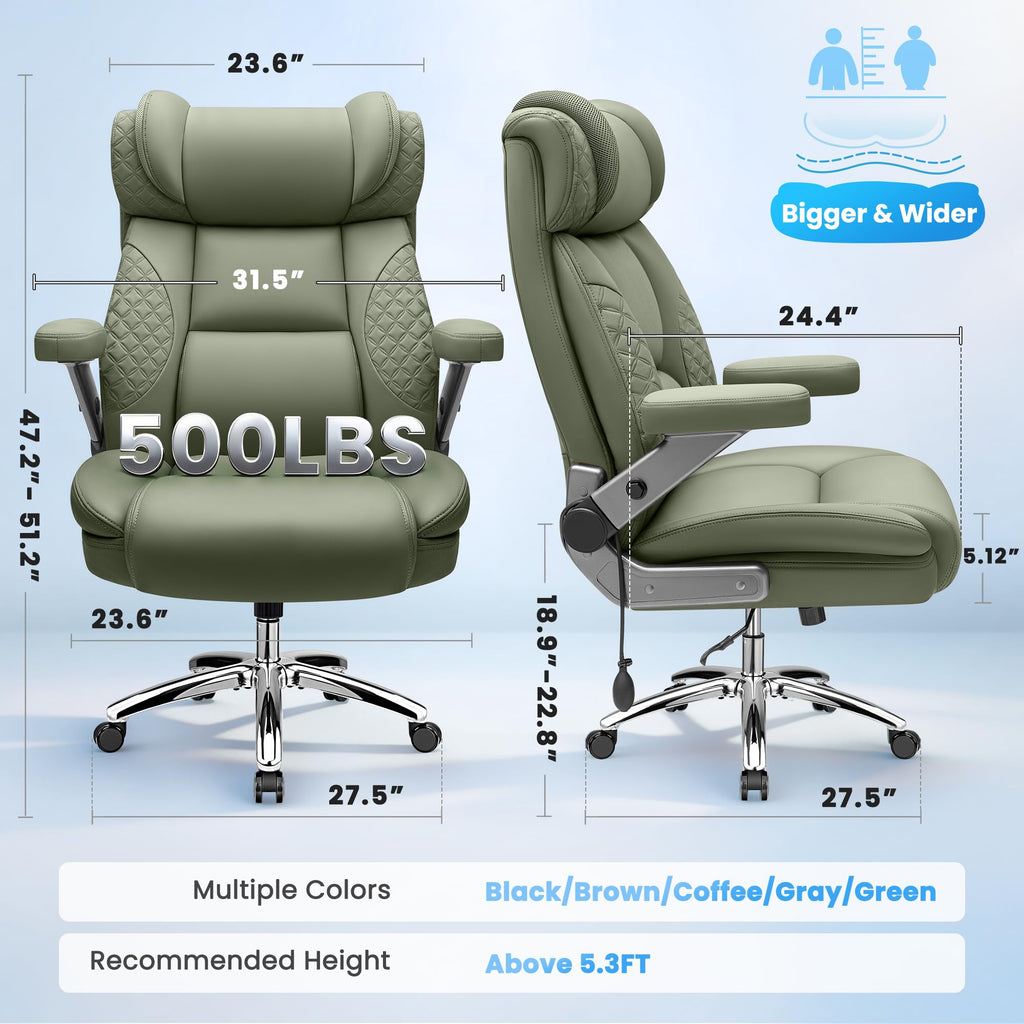 Big and Tall Office Chair, Desk Computer Chair for Heavy People, Oversized Executive Gaming Chair, Extra Wide 500LBS Ergonomic Comfy Office Chair with Adjustable Lumbar Support & 5D Flip Arms