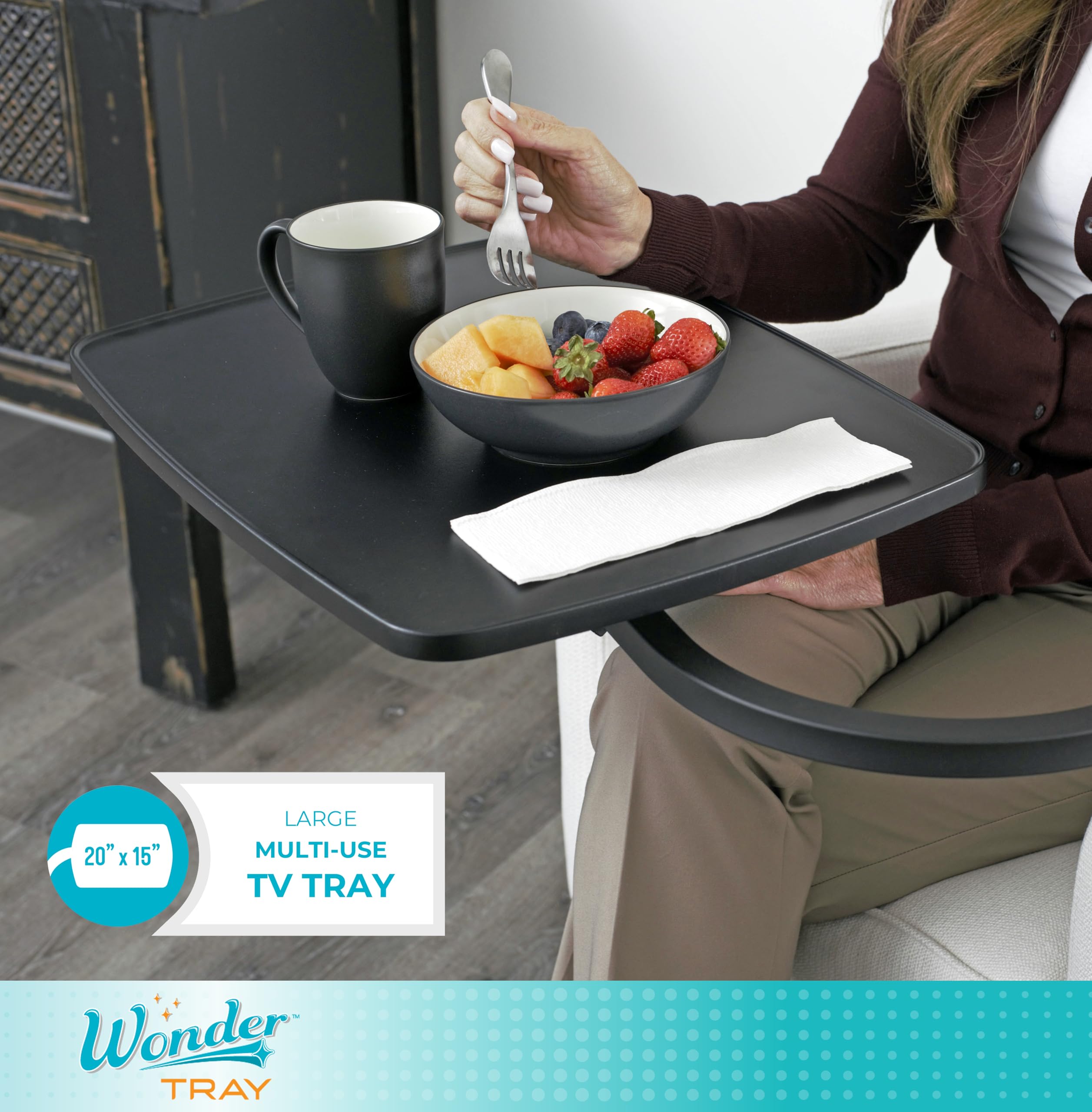 Wonder Tray, Adjustable Swivel Table, Large Laptop Stand, Couch Desk, Side Tables & Gaming Bench, TV-Trays for Eating on Couches, Chairs, Recliners, Black