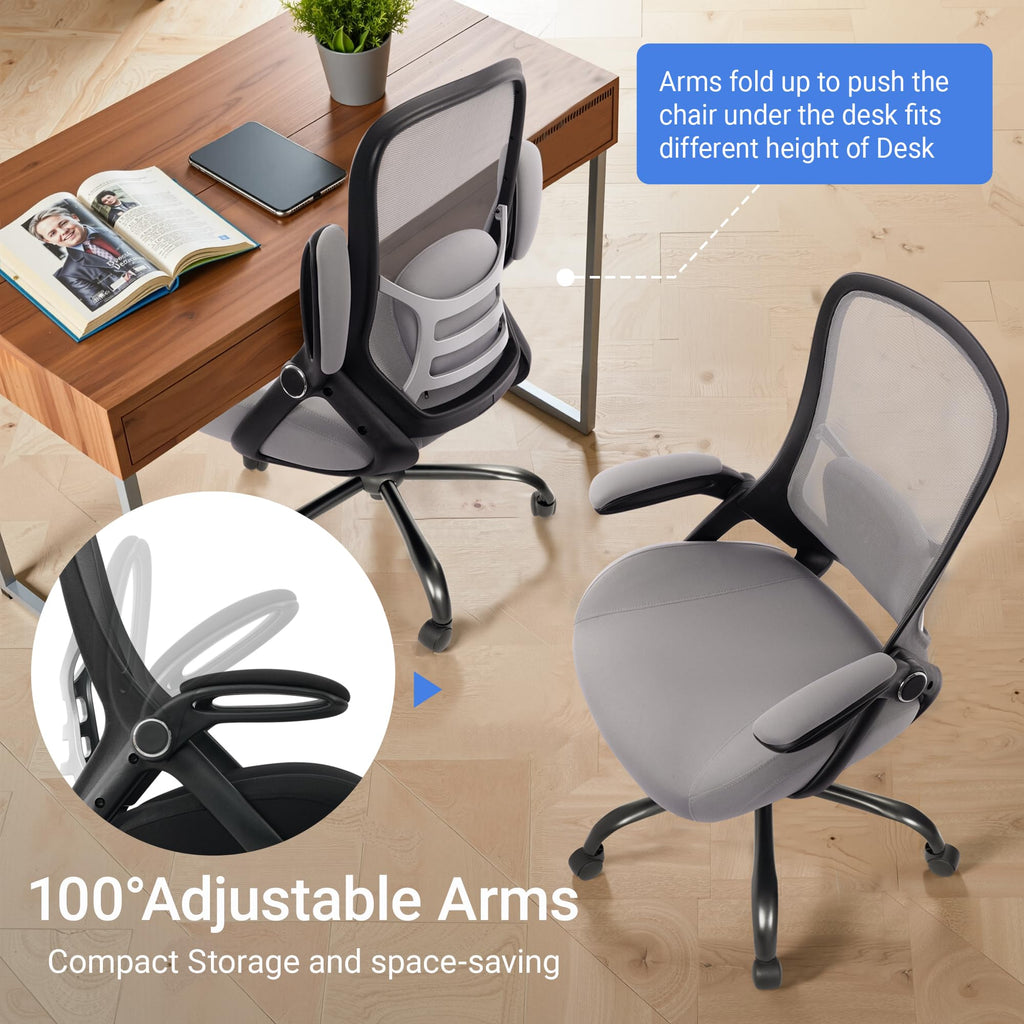 400lbs Heavy Duty Office Chair, 5" Thickened Seat Ergonomic Desk Chair with Adjustable Armrests, Home Office Computer Chairs for Long Hours Mesh Executive Chair(Dark Grey)
