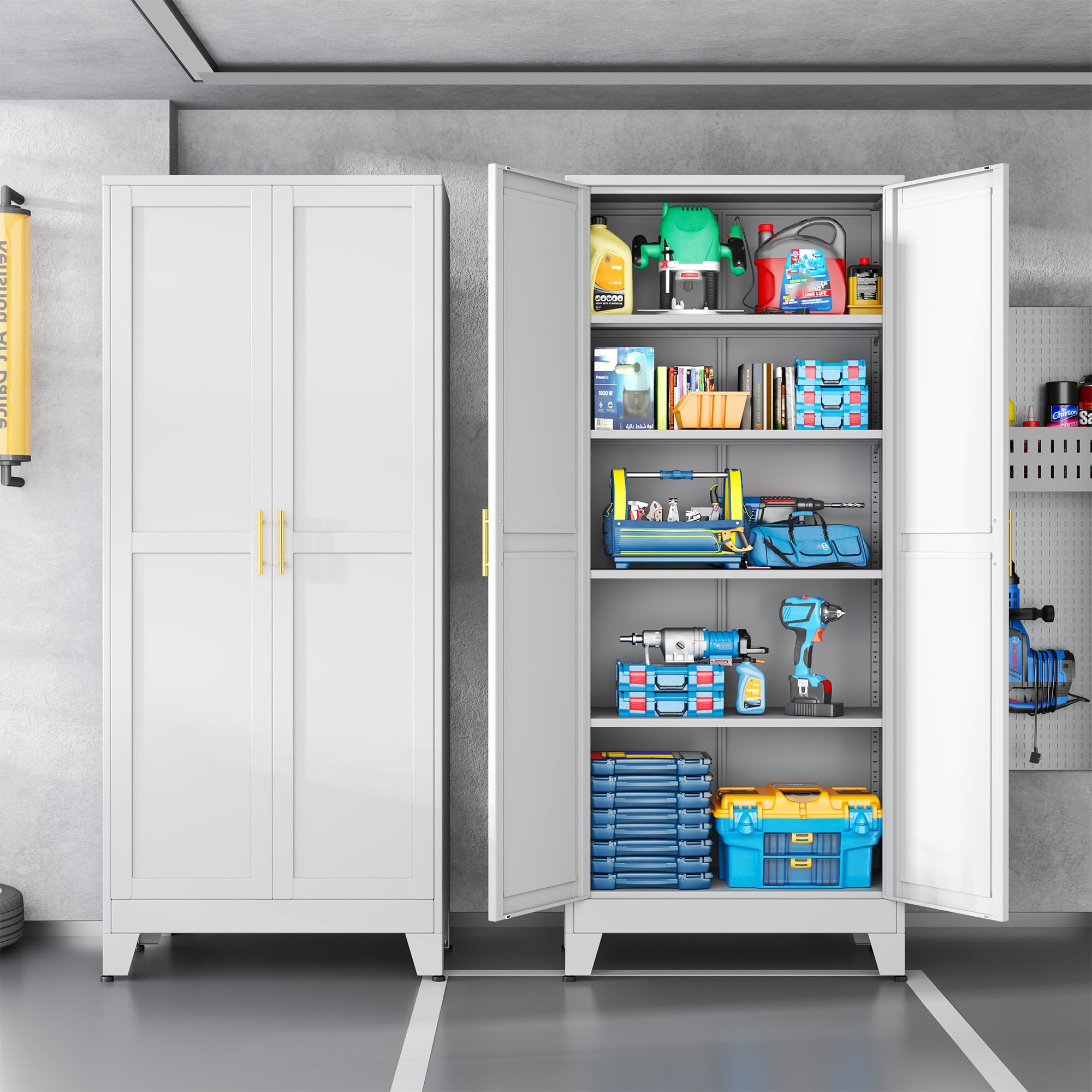 White Metal Storage Cabinet,75" Steel Cabinets for Home Office