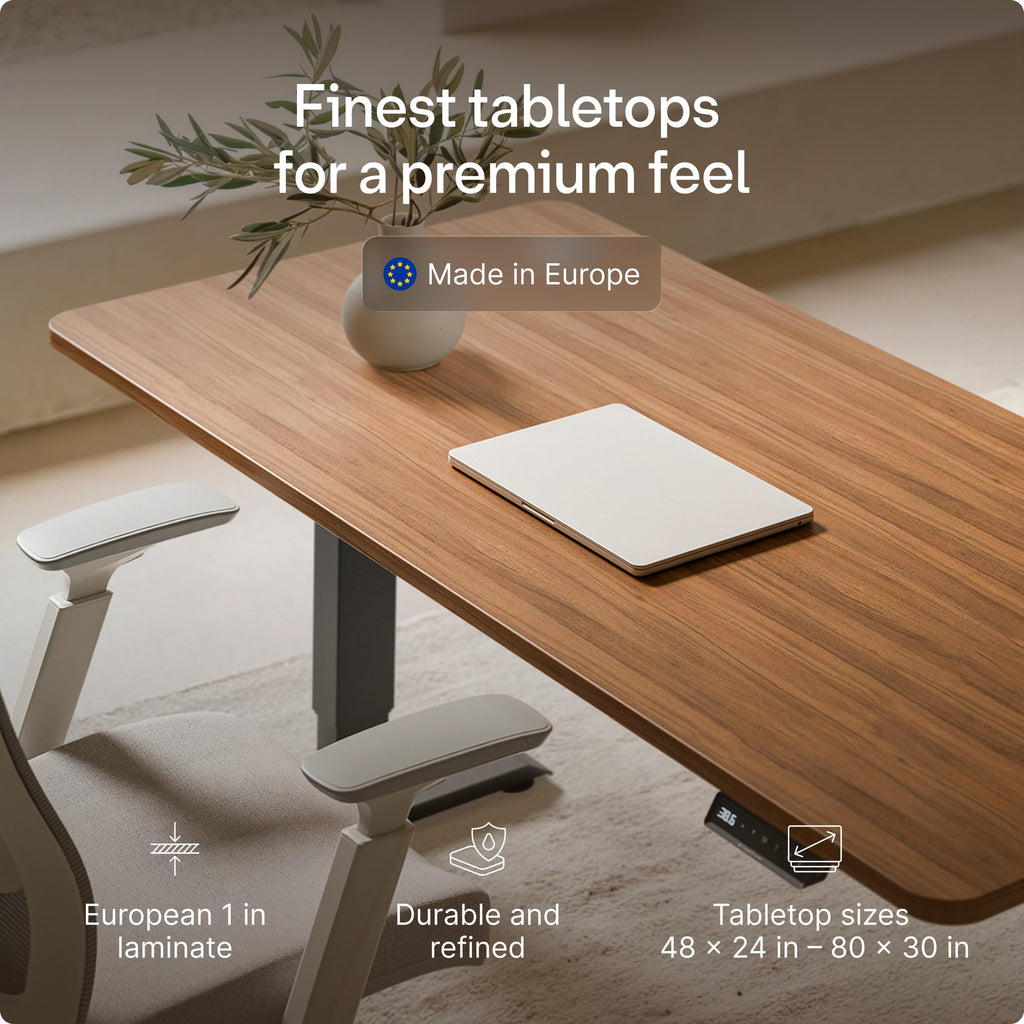Standing Desk 54x28 — Made in Europe, Ergonomic Sit Stand Home Office Desk, Electric Height Adjustable, Dual Motor, USB & USB-C Charging, Wobble-Free, Touchscreen, 3 Memory Presets
