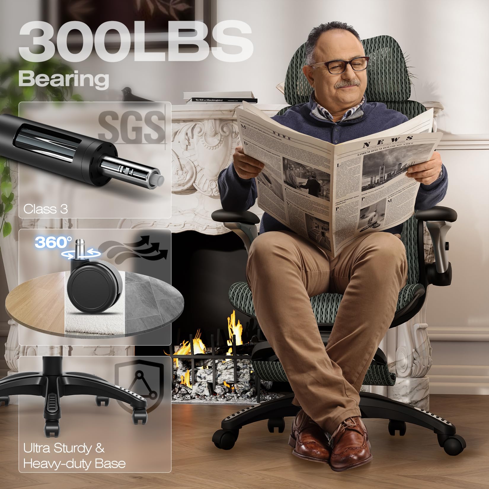 X100 Ergonomic Mesh Office Chair with Footrest, Big and Tall Hone Desk Chair with 5D Flip-Up Arms, Adjustable 3D Lumbar Support,Gaming & Executive Computer Chairs for Long Hours (Dusty Sage)