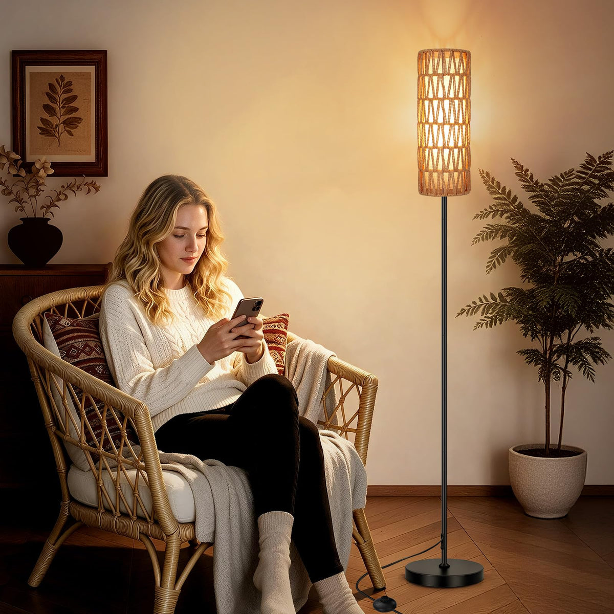 Floor Lamp for Living Room with Smart RGB Bulb, Black Standing Lamp with Remote, Color Changing Tall Lamps with Music Sync for Bedroom (1-Black)