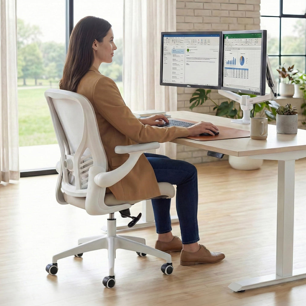 Executive Office Chair, Thick Padded PU Leather Desk Chair with Adjustable Lumbar Support and 3D Armrests, Easy-Clean for Home Office and Study Room(Pack of 1, Pale Gray)