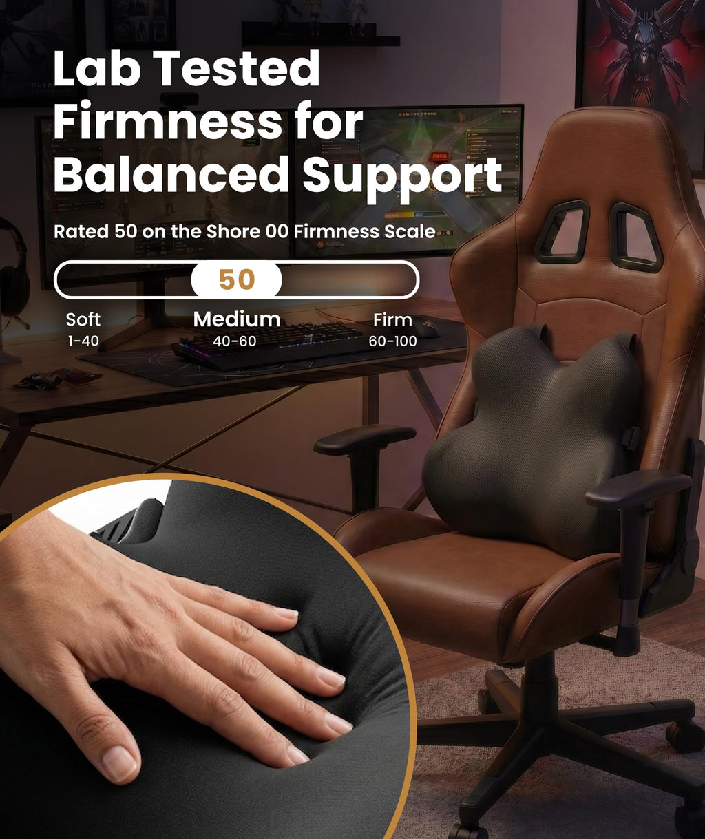 Lumbar Support Pillow for Office Chair - Memory Foam Back Cushion for Car Seat - Promotes Better Posture, Back Pain Relief - Ideal Gaming and Desk Chairs Work and Home Essentials