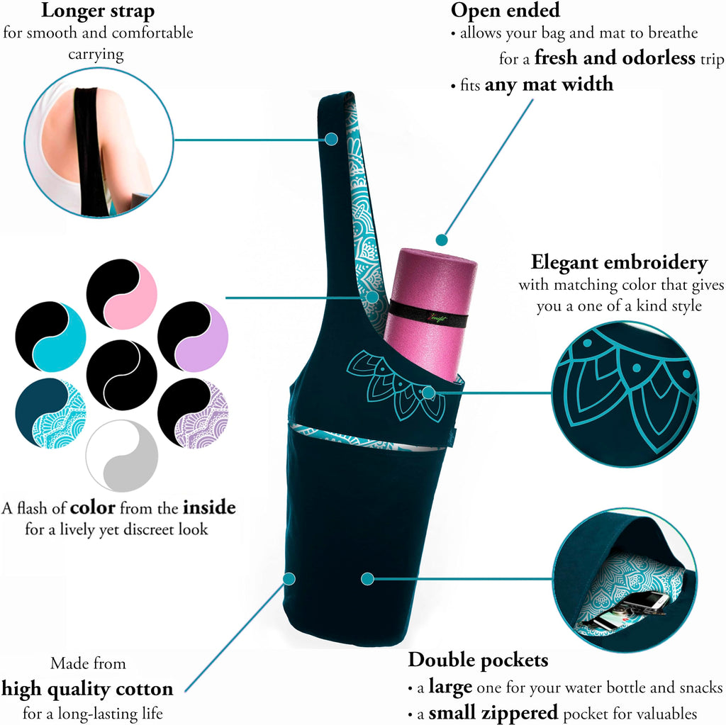Yoga Mat Bag & Carrier with Pockets for Women, Two-Tone Teal