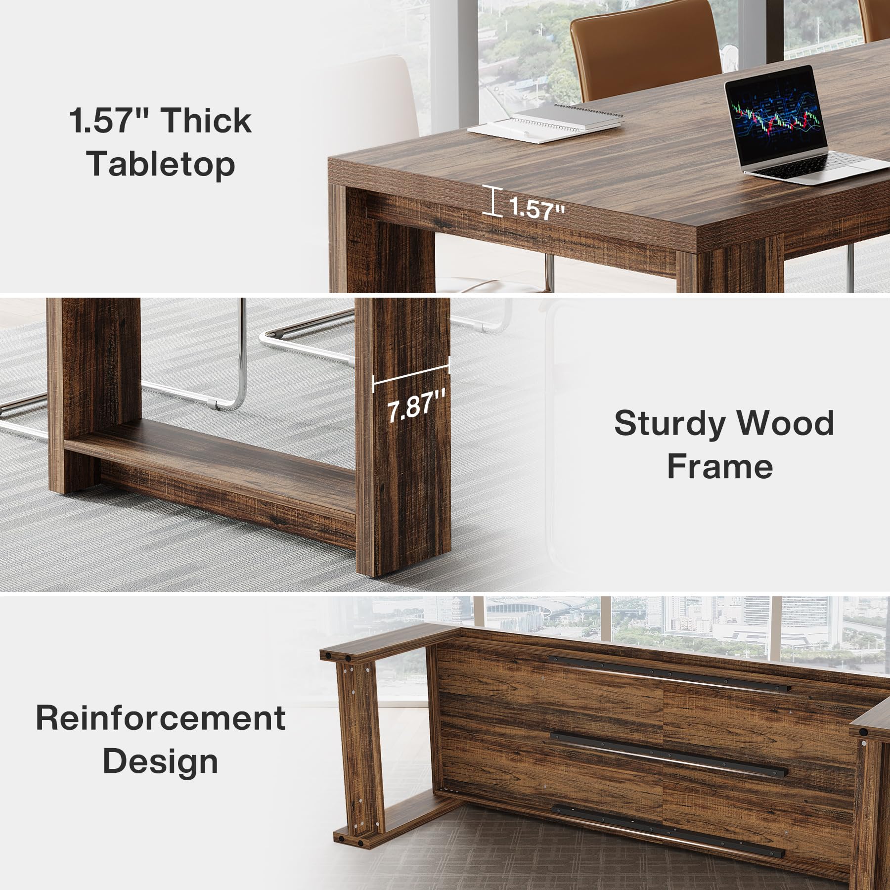 7 ft Conference Table for 6 to 8 People, Modern Rectangle Meeting Room Desk for Boardroom, Home Office (1, Dark Brown)