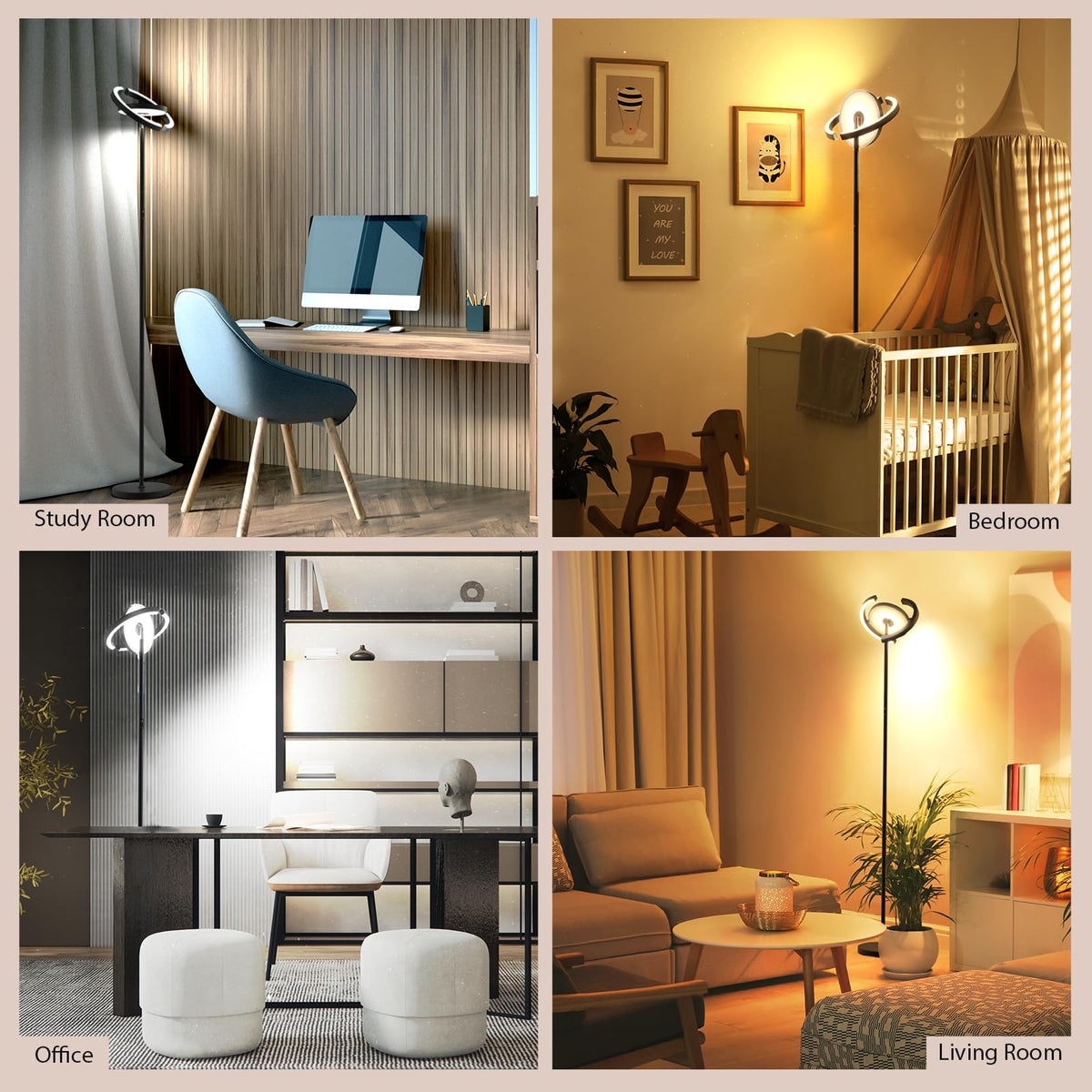 LED Floor Lamp, Dimmable 3000-6000K, Remote & Touch Controls Black
