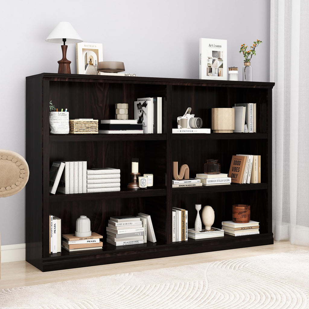 64" W Double Wide Open Shelf Bookcase, 3 Tiers 6 Storage Cube Book Shelf
