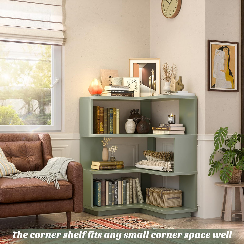 Corner Book Shelf, 4-Shelf L Shaped Corner Bookshelf with Baffle