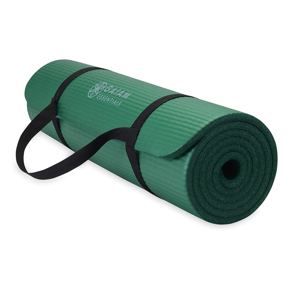 Essentials Thick Yoga Mat with Easy-Cinch Strap (Green, 10mm)