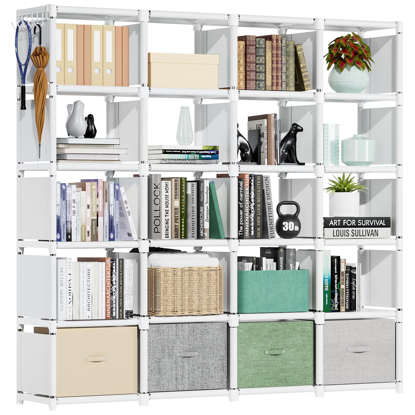 20 Cube Book Shelf, Storage Organizer, Large DIY Bookcase, Metal Cube Bookshelf, Cubbies Closet Storage Organizer Shelves for Bedroom,Living Room,Home,Office